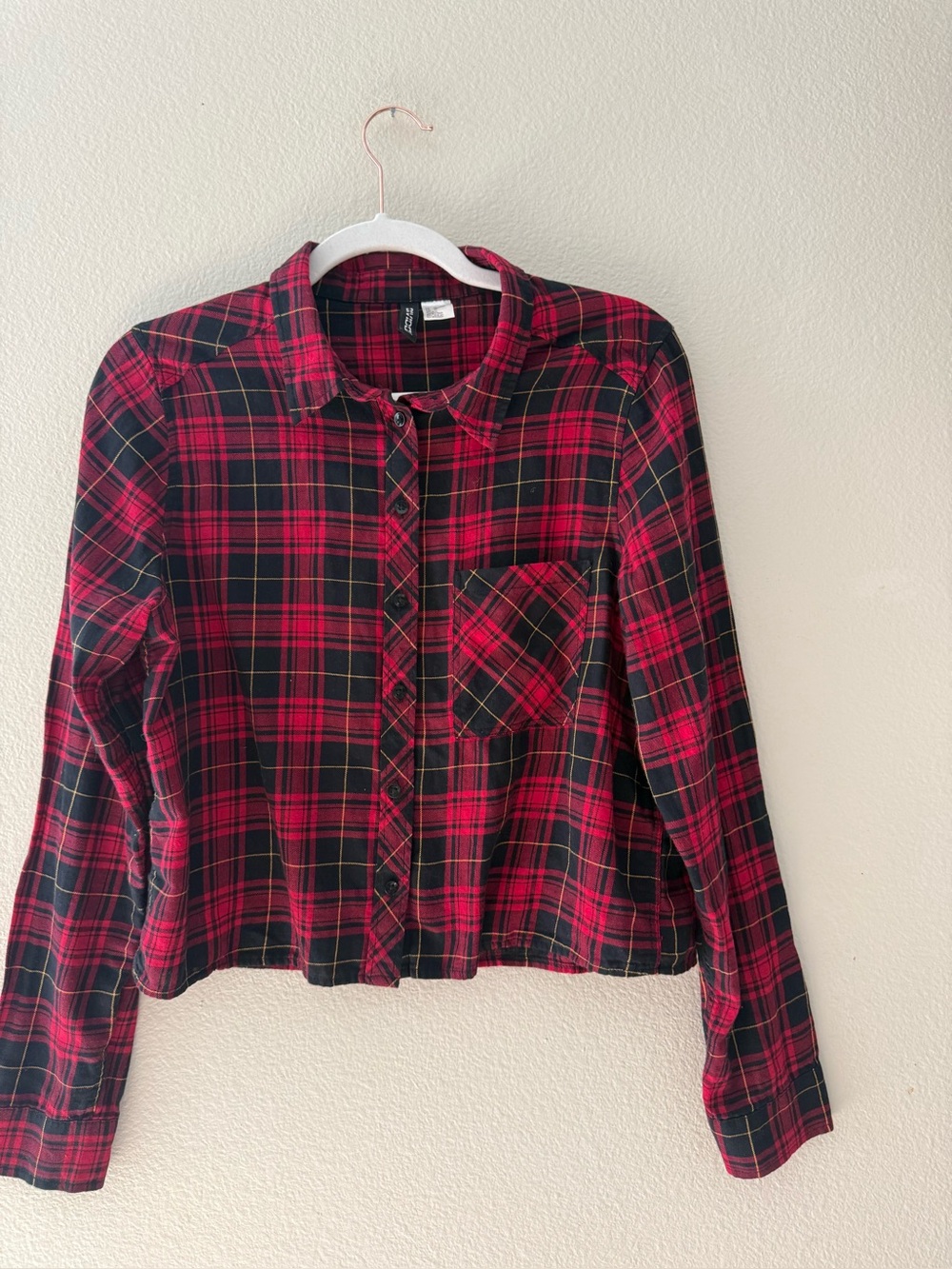 H&M Red & Black Flannel Plaid Long Sleeve Button Up Top Women's Sz 10 by Divided